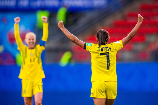 Madelen Janogy of Sweden celebrates