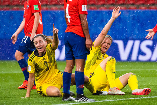 Linda Sembrant and Nilla Fischer of Sweden reacts