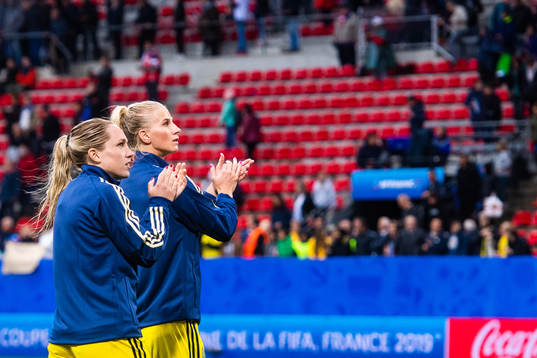 Elin Rubensson and Sofia Jakobsson of Sweden celebrate