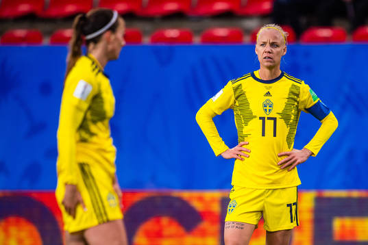 Kosovare Asllani and Caroline Seger of Sweden