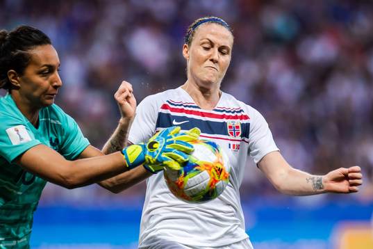 Goalkeeper Sarah Bouhaddi of France and Isabell Lehn
