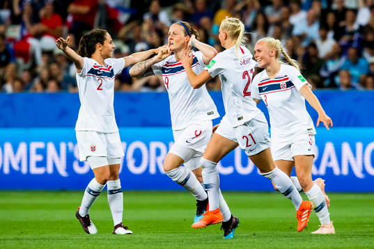 Isabell Lehn Herlovsen of Norway celebrates with Ingrid Moe