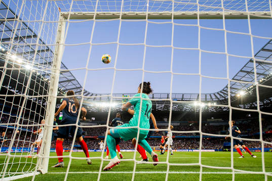 Maéva Clemaron of France saves a shoot