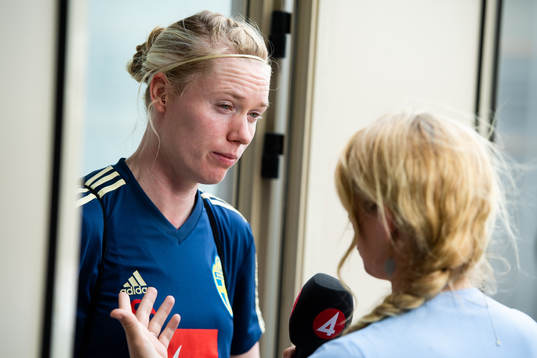 Goalkeeper Hedvig Lindahl  of Sweden in t a he mixed zone