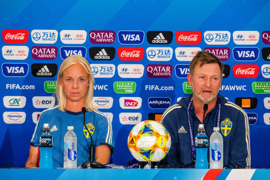 Caroline Seger and Peter Gerhardsson, Head coach of Sweden