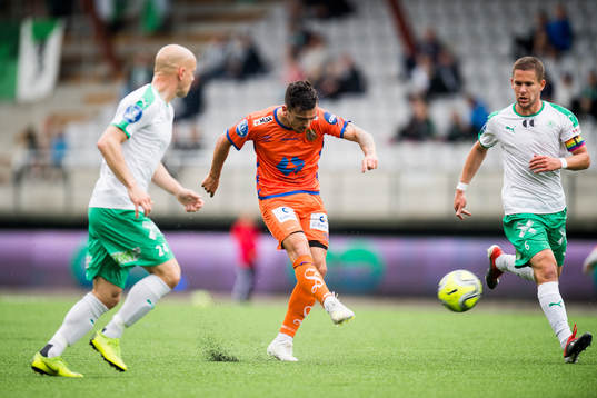 Niklas Castro of Aalesund shoots to score the 0-1 goal