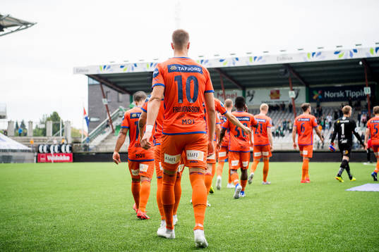 Hólmbert Fridjónsson of Aalesund enters the pitch