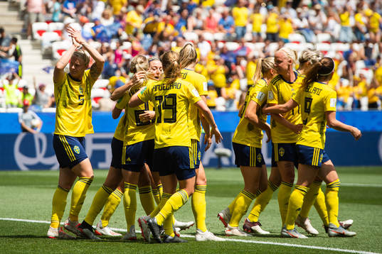 Linda Sembrant of Sweden celebrate with team mates