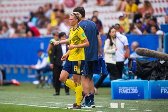 Lina Hurtig of Sweden enters the pitch
