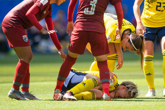 Lina Hurtig of Sweden lies down due to injury