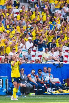 Caroline Seger of Sweden applaud
