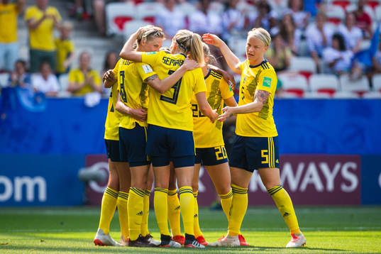 Lina Hurtig of Sweden celebrate with Linda Sembrant and