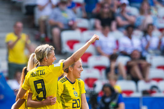 Lina Hurtig of Sweden celebrate with Mimmi Larsson
