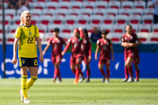 Olivia Schough of Sweden looks dejected