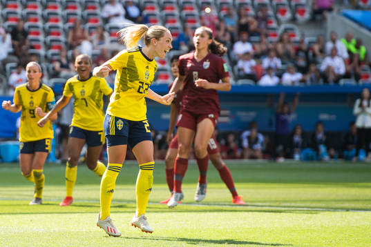 Elin Rubensson of Sweden celebrates scoring 5-1