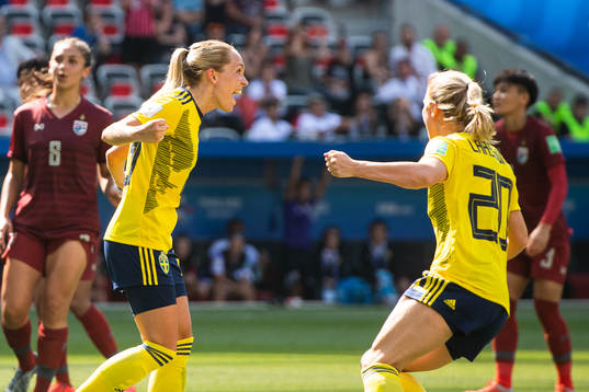 Elin Rubensson of Sweden celebrates scoring 5-1