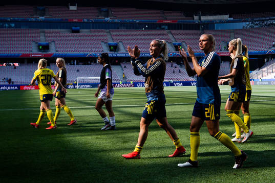 Julia Roddar and Jonna Andersson of Sweden celebrates