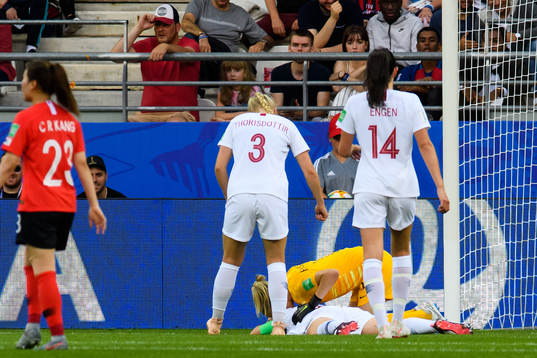 Maren Nævdal Mjelde of Norway in pain