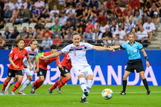 Isabell Lehn Herlovsen of Norway scores the 0-2 goal from
