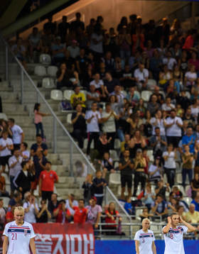 Karina Sævik and Vilde Bøe Risa of Norway looks dejected