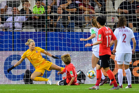 Yeo Minji of South Korea scores the 1-2 goal against