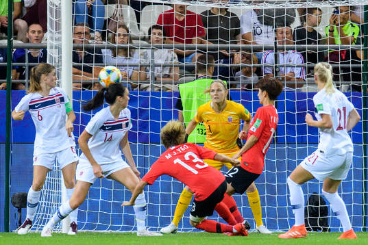 Yeo Minji of South Korea with a chance to score against