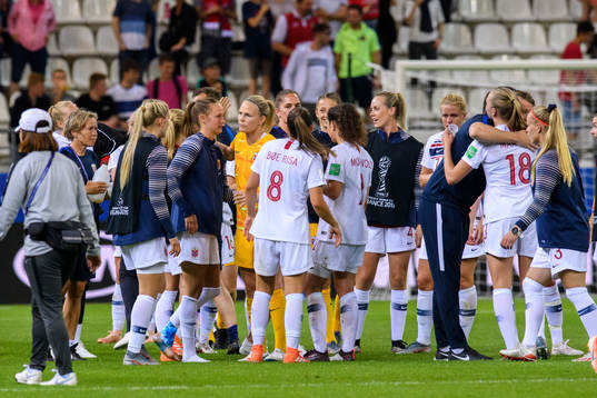 Caroline Graham Hansen and goalkeeper Ingrid Hjelmseth of