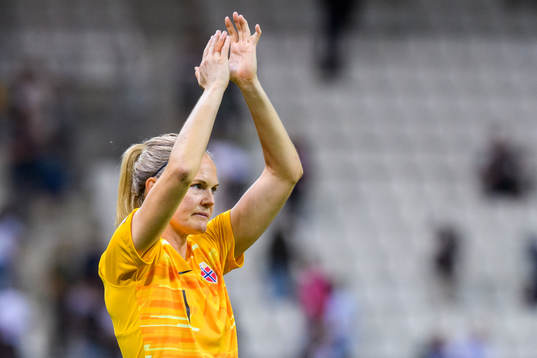 Goalkeeper Ingrid Hjelmseth of Norway celebrates