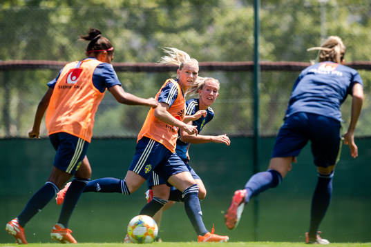 Stina Blackstenius and Julia Roddar of Sweden