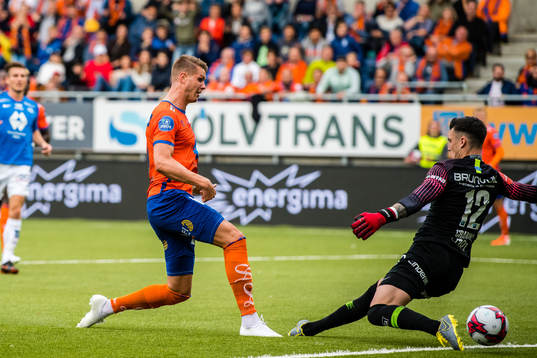 Holmbert Aron Briem Fridjonsson of Aalesund scores the 1-0