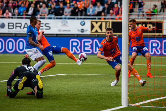 Holmbert Aron Briem Fridjonsson of Aalesund scores the 2-0