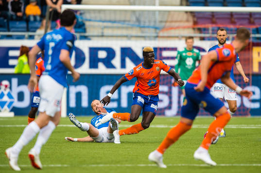 Eirik Hestad of Molde and Pape Habib Gueye of Aalesund