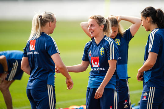 Stina Blackstenius and Mimmi Larsson of Sweden