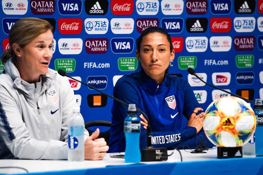 Jillian Ellis, head coach and Christen Press of USA