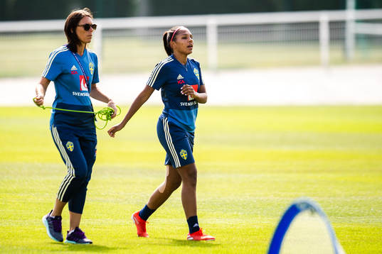 Madelen Janogy of Sweden receives treatment