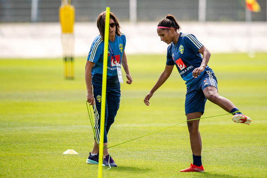 Madelen Janogy of Sweden receives treatment