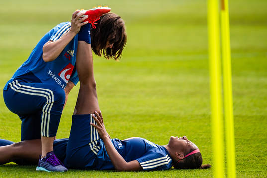 Madelen Janogy of Sweden receives treatment