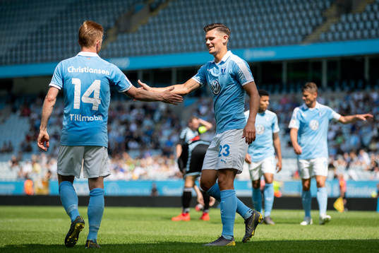 Malmö FFs Marcus Antonsson jublar med Anders Christiansen