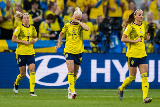 Linda Sembrant, Caroline Seger and Kosovare Asllani of