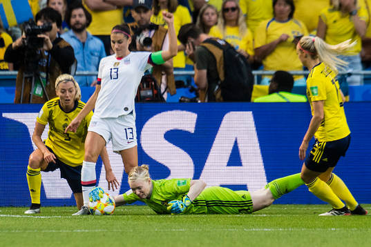 Goalkeeper Hedvig Lindahl of Sweden gets the ball infront