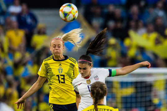 Amanda Ilestedt of Sweden and Alex Morgan of USA