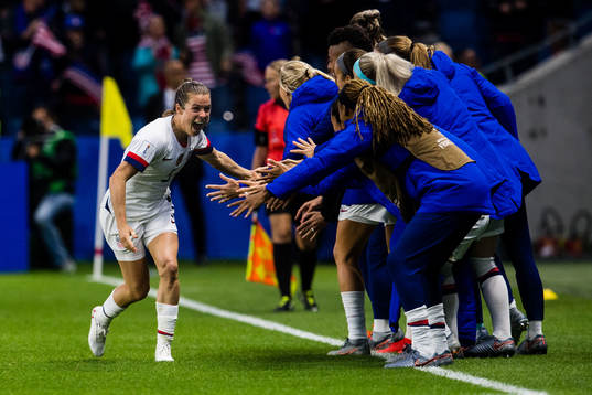 Kelley O'Hara of USA celebrates