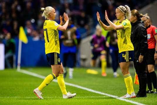 Caroline Seger and Hanna Glas of Sweden