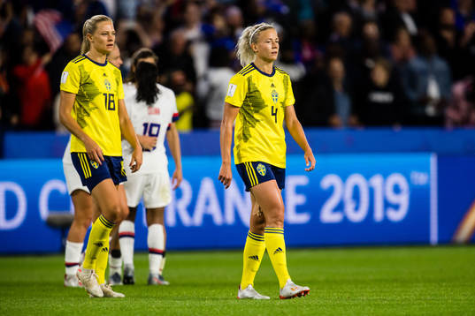 Fridolina Rolfö and Hanna Glas of Sweden looks dejected