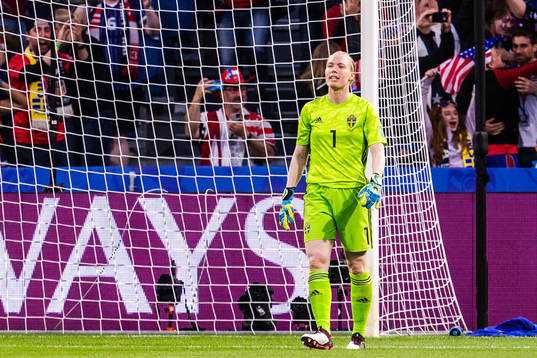 Goalkeeper Hedvig Lindahl of Sweden looks dejected