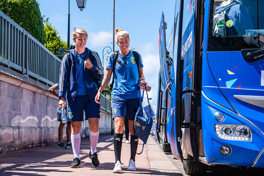 Nilla Fischer and Linda Sembrant of Sweden leave the team