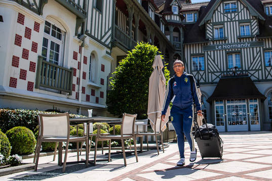 Madelen Janogy of Sweden leave the team hotel for departure