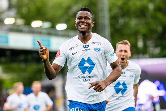 Leke Samson James of Molde celebrates