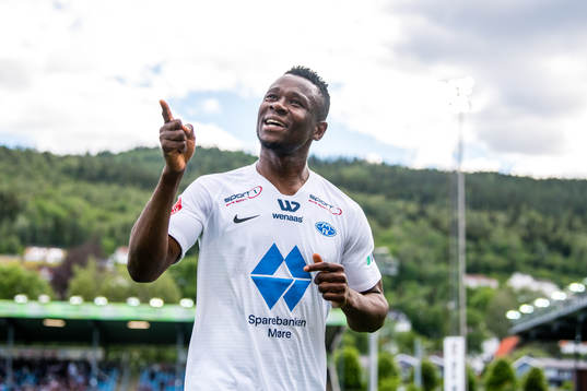 Leke Samson James of Molde celebrates