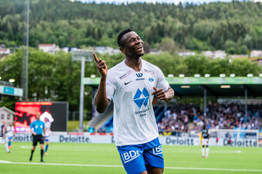Leke Samson James of Molde celebrates